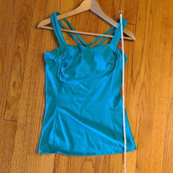 Like NEW Express Sexy Stretch Teal Strappy Women's Top with shelf bra - Picture 6 of 9